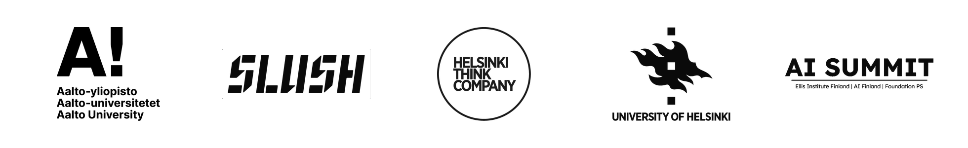 Yhteistyökumppanit ja yhteisöt: Aalto-yliopisto, Slush, Helsinki Think Company, Helsingin yliopisto ja AI Summit